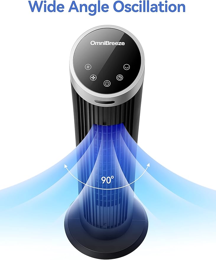 OmniBreeze Digital Electric Tower Fan, with Remote Control, LED Display, Standing Bladeless Floor Fans Cooling and Quite Indoor Living Room Bedroom use (40 Inch)