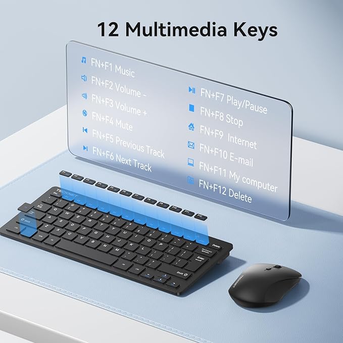 TECKNET Wireless Keyboard and Mouse Combo, Mini Cordless Computer Keyboard and Mouse Set 2.4GHz, Silent Adjustable 1600 DPI, Quiet Click, Lag-Free for Computer, Laptop, PC, Windows, Mac, Chrome OS