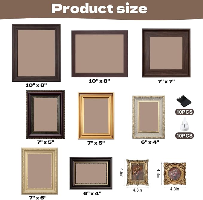 10 Pack Vintage Picture Frames for Wall or Tabletop Display Ornate Vintage Picture Frames Vintage Wall Art for Gallery Bedroom Living Room Antique Photo Frame for Wall Décor(Classic)