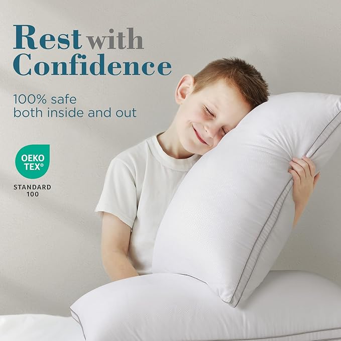 viewstar Pillows Queen Size Set of 2, Hotel Quality, Down Alternative Gusseted Bed Pillows for Side, Back, or Stomach Sleepers, White
