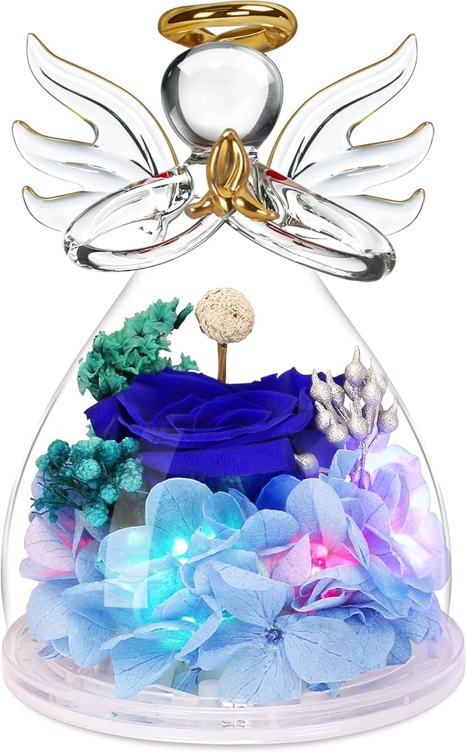 Mothers Day Mom Gifts for Mom,Fresh Flowers for Delivery,Birthday Gifts for Women Her,Preserved Flowers in Angel Figurines,Angel Gifts for Moms Mothers Day Grandma Wife Sister,Light Up Blue Gift