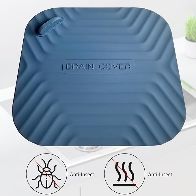 Shower Drain Cover Tub Stopper,2 Pieces Sewer Anti-Odor Mat Deodorizing Drain Plugs for Kitchen,Bathroom and Laundry(5.9x5.9 inch) Blue