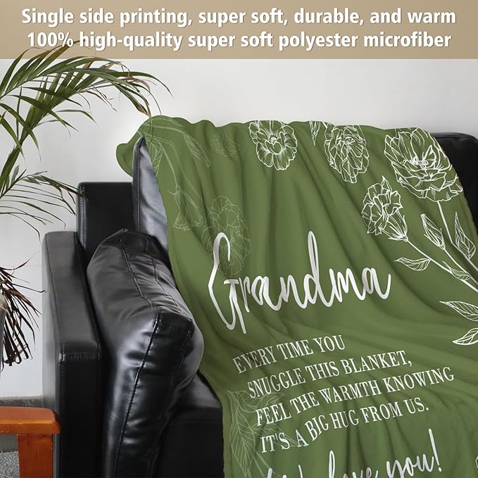 Mothers Day Grandma Gifts, Birthday Gifts for Grandma from Grandkids, to My Grandmother Soft Throw Blanket 50" x 60", Grass Green