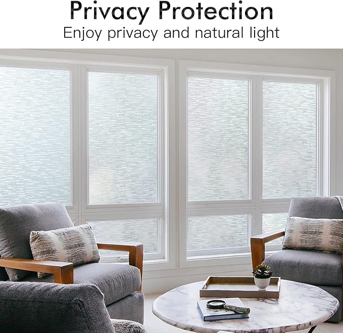 Haton Window Privacy Film, Frosted Glass Film, Sun Blocking Static Cling for Bathroom & Office, Heat Control Anti Glare Removable, UV Rejection Non-Adhesive Covering for Home, 17.5" x 78.7"