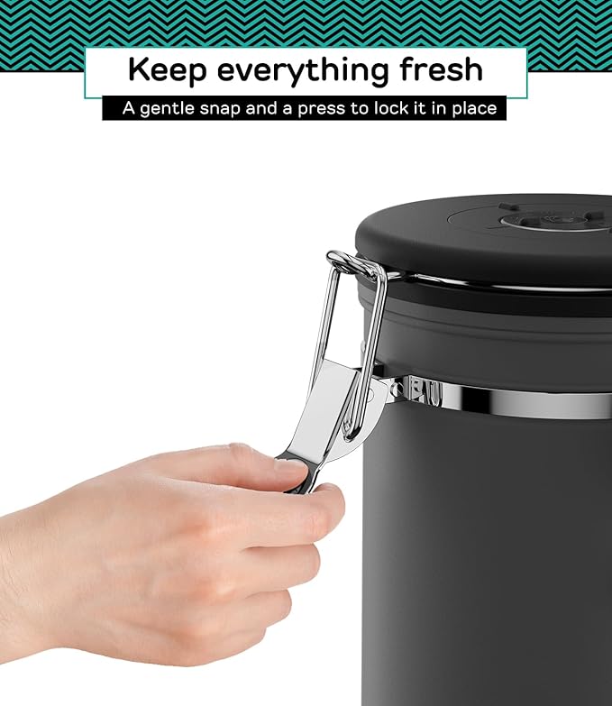 Coffee Gator Coffee Canister, 11oz Airtight Stainless Steel Kitchen Food Storage Container with Date-Tracker, CO2-Release Valve and Scoop for Beans, Grounds, Sugar, Cookies Jars, Tea, Cereal - Gray