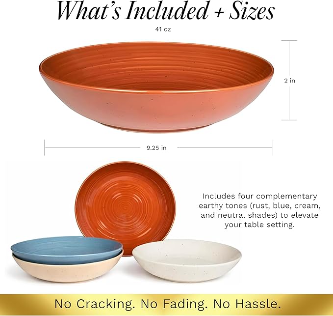 Sango Siterra Painter's Palette Stoneware Pasta Bowls (Set of 4) – Pasta & Serving Bowls, Earthy Reactive Glaze, Multi Assorted Colors, Microwave & Dishwasher Safe, for Everyday Dining & Entertainment