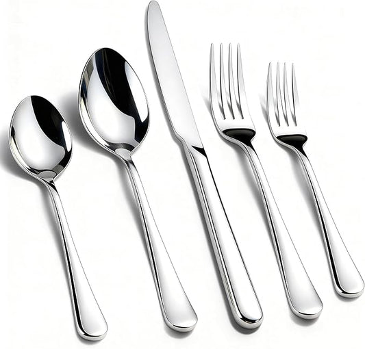 KIKCOIN 30 Pack Silverware Set for 6, Food-Grade Stainless Steel Flatware Set, Heavy Duty Mirror Polished Cutlery Utensils Set with Knives Spoons and Forks Set for Home Kitchen Restaurant Wedding