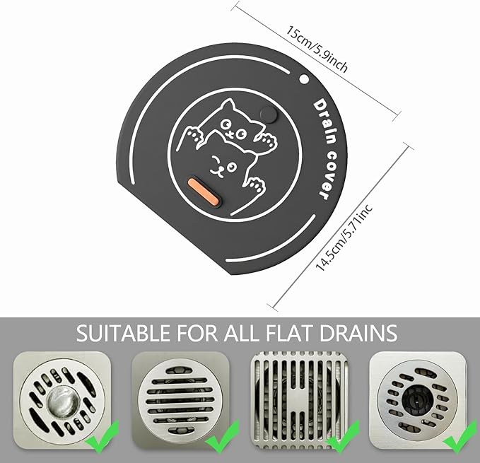 2-in-1 Shower Drain Hair Catcher & Bathtub Drain Cover, Odor-Proof Silicone Hair Stopper for Bathroom, Tub, Sink, Kitchen, Laundry - Prevents Clogs and Unpleasant Smells (1, Grey)
