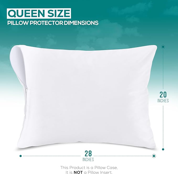 Set of 4 Pillow Protectors with Zipper Queen Size, Bed Bug and Dust Mite Proof Pillow Covers, Ultra Soft Pillow Encasements, Moisture Wicking and Waterproof Pillow Cases by Utopia Bedding (White)