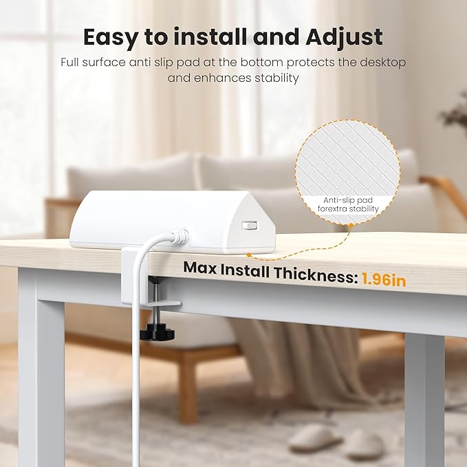 VILONG Desk Clamp Power Strip,65W Total Fast Charging Station,Desk Edge Mount Power Strip,8 USB Ports (4 USB C) & 5 AC Outlets,1200J Surge Protector (White, 6, Feet, Power Strip)