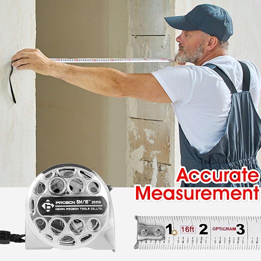 2 Pcs 16 Ft Tape Measure, Stainless Steel Double Sided Scale Retractable Measuring Tape, Anti Fall Wear Resistant Metric Ruler, Hollow Design, Self Lock