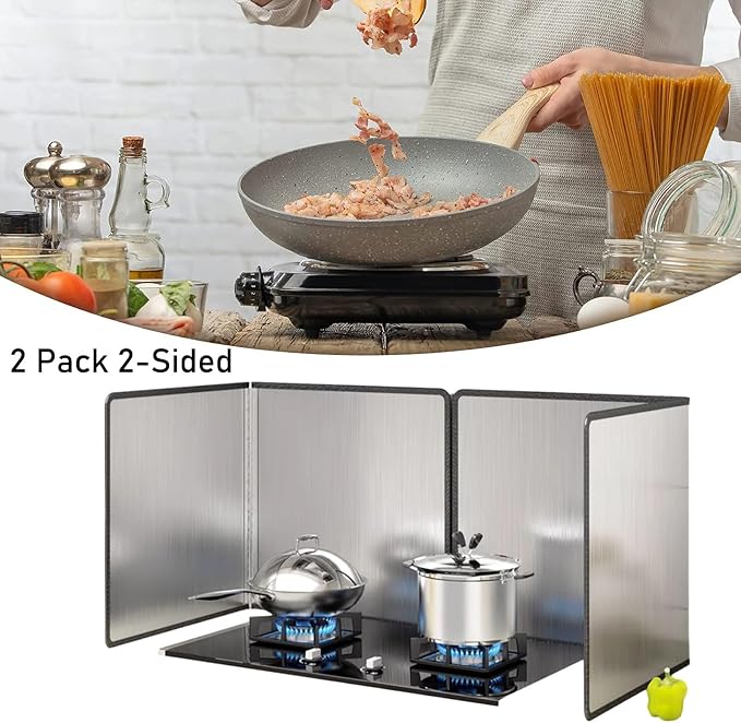 Multi-Sided Stove Splatter Guard for Cooking Kitchen Anti Shield Portable Folding Cooker Side Fat Oil Splash，Stainless Steel Stove Splash Guard - Folding Grease Splatter Shield for Frying Pa