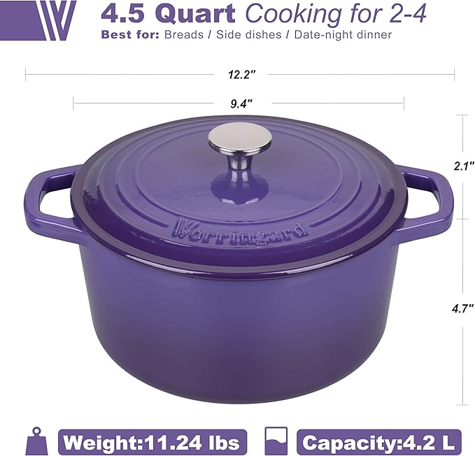 VORRINGARD Enameled Cast Iron Dutch Oven Pot with Lid, for Bread Baking, Round Bread Oven- include Sourdough Bread Baking Supplies Set, 4.5QT, Purple