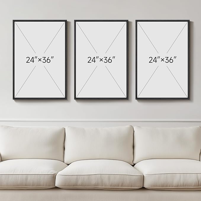 Large Framed Black and White Abstract Wall Art for Living Room, Set of 3 Modern Minimalist Canvas Prints Paintings Artwork for Walls, Neutral Pictures Wall Decor for Bedroom Hallway Office, 24x36 In