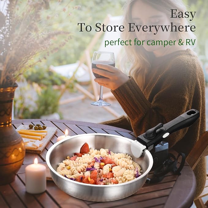 Inqibee Tri-Ply Stainless Steel Cookware Set with Detachable Handle, Removable Handle Pots and Pans Set, Induction Kitchen Cooking Set for Home & RV Camping, Dishwasher and Oven Safe