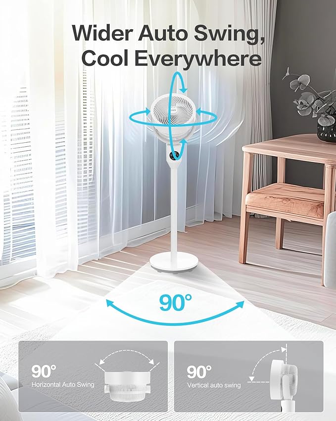 Candy Standing Fan for Bedroom, 3 Heights Adjustable Pedestal Fan with Remote, 90° Oscillating Floor Fan, 8 Speeds & 3 Modes, 25dB Quiet Room Fan, 12H Timer, for Dorm, Home, Office