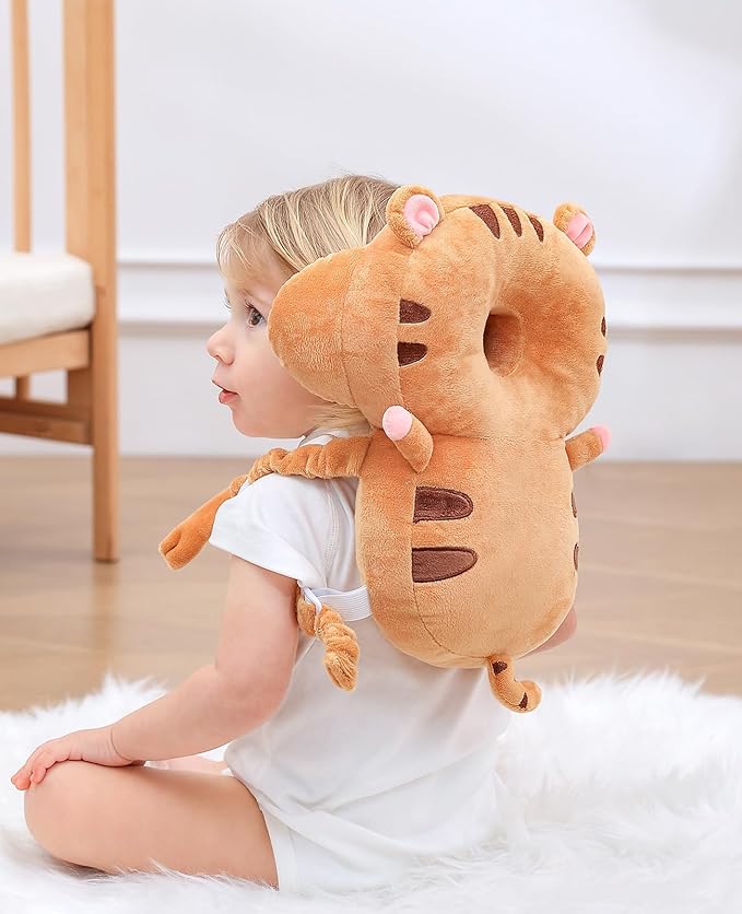 JunNeng Baby Walker 3-Sided Head Protector Backpack Wear, Toddler Head Protection Safety Pad, Brown Tiger