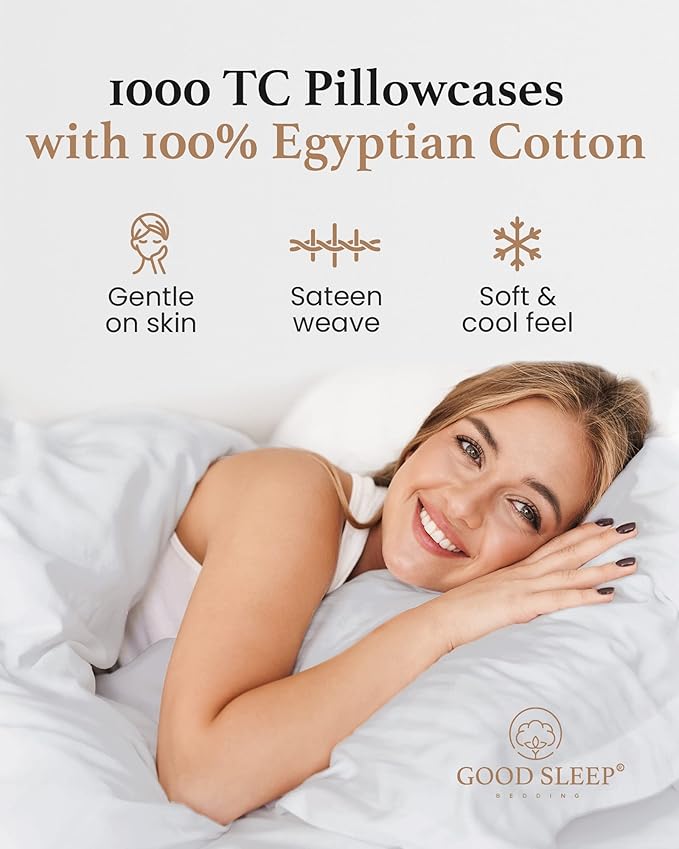 1000 TC Light Gray King Pillowcases Set of 4 100% Egyptian Cotton Pillow Cases with Long Staple Cotton & Sateen Weave, Silky Soft Hotel - Like Bed Pillow Covers for Comfy Sleeping, Snug Fit