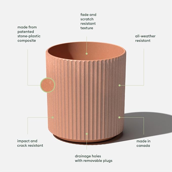Veradek Demi Series Round Planter for Porch, Patio, Backyard | Durable Plastic-Stone Composite Material | Modern Décor for Tall Plants, Flowers