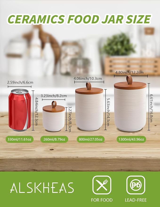 Ceramic Canister with Airtight Seal Lid, Kitchen Canisters for Countertop, White Food Storage Jar for Flour, Coffee Bean, Sugar, Tea, Spices and More, Home Decor (260ml/8.79oz)