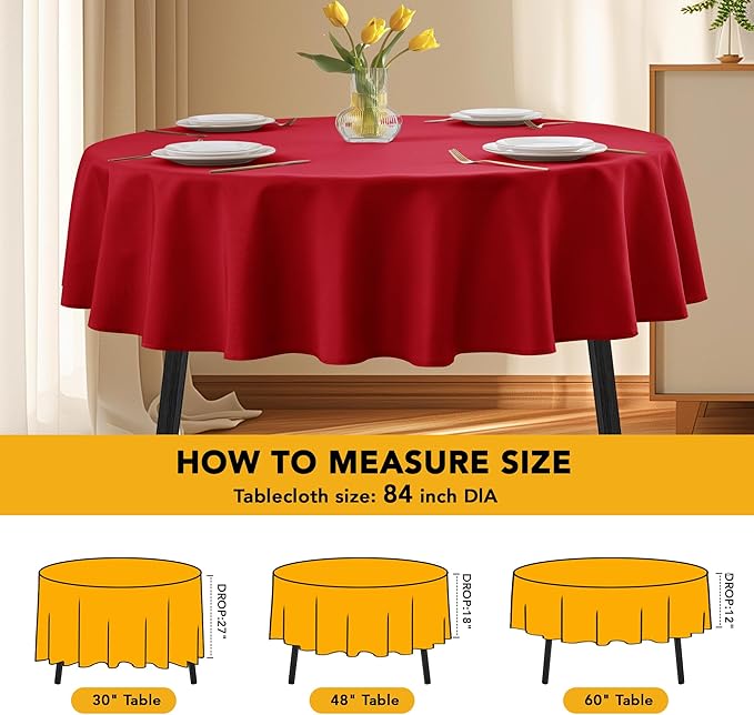 10-Pack Red Round Tablecloths, 84 Inches, Stain-Resistant Polyester for 3-5 Ft Round Tables - Washable Table Covers for Weddings, Banquets, Birthday Parties, Events