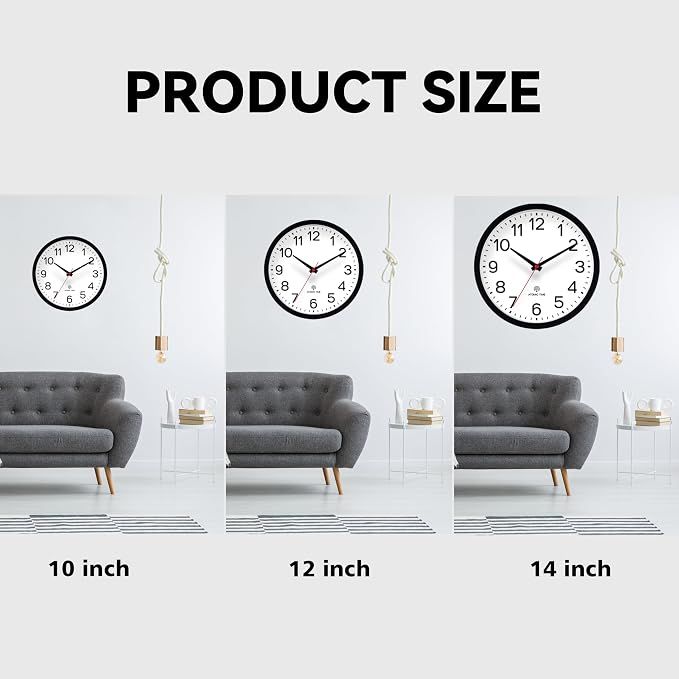 AKCISOT 12 Inch Wall Clock, Battery Operated Analog Clock, Silent Non-Ticking, Ideal for Bedroom, Bathroom, Kitchen, Office and School, Black
