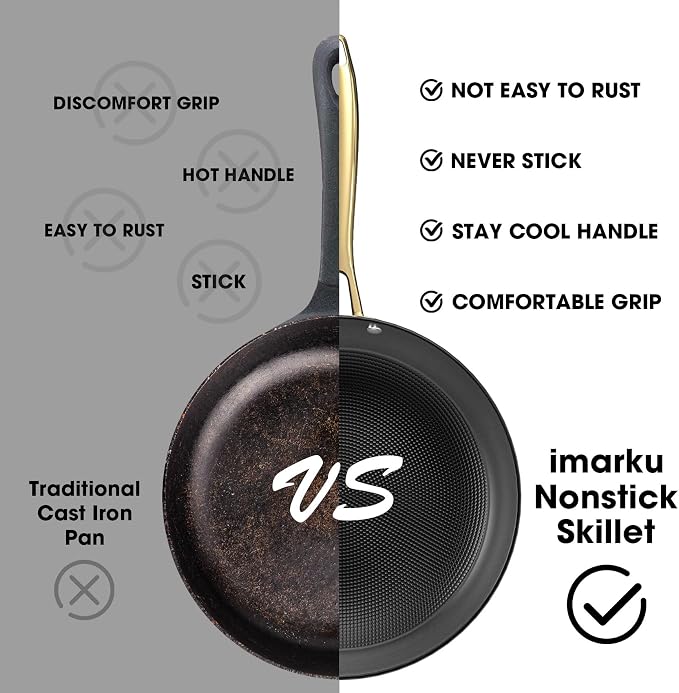 imarku Non stick Frying Pans, Long Lasting 10 Inch Frying Pan, Professional Nonstick Frying Pan Cast Iron Skillet, Stay Cool Handle, Easy Clean Oven Safe Pans, Christmas Gifts for Women/Men | Professional Nonstick Frying Pan Cast Iron Skillet, Stay Coo...
