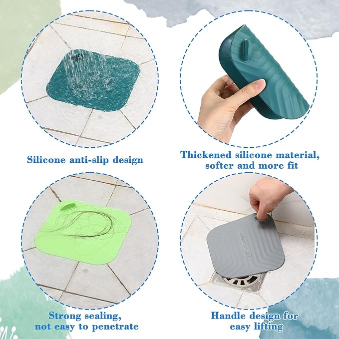 Yinkin 4 Pcs Shower Drain Cover Silicone Tub Stopper Floor Drain Cover Keep Bugs Out Sewer Anti-Odor Mat Deodorizing Plugs for Kitchen, Bathroom and Laundry(Gray, Green, Blue, Dark Green)