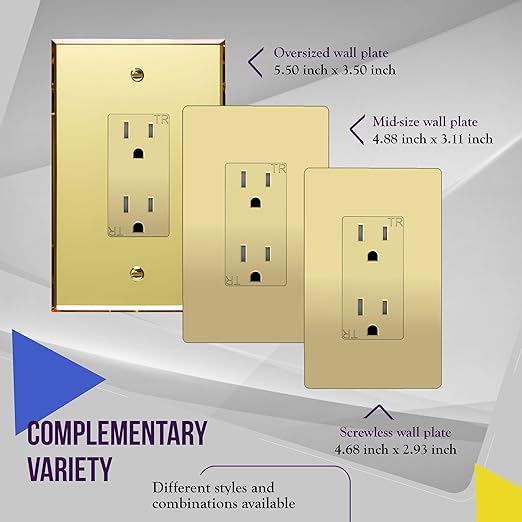ENERLITES Elite Series Decorator Receptacle Outlet Child Safe Tamper-Resistant, Self-Grounding, Residential Grade, 15A 125V, UL Listed, Wall Plate Included, 61501-TR-GDWP5P, Gold (5 Pack)