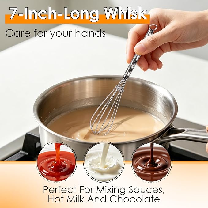 HOTEC Mini Whisks Anti-Rust 304 Stainless Steel Set of 2-5“ & 7", Small Whisk for Cooking, Baking, Mixing Ingredients