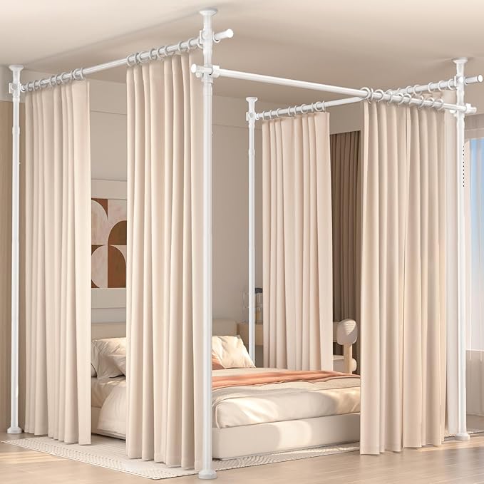 Room Divider for Room Separation,4-10ft(H) 28-209inch(W) Adjustable Temporary Privacy Wall Divider, Tension Curtain Rods No Drilling, Heavy Duty Partition Space Separator Freestanding,White