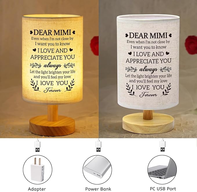 Mimi Mothers Day Gifts from Grandkids, Fabric Bedside Table Lamp Presents, Birthday Christmas Valentines Day Gifts for Mimi Grandma Grandmother