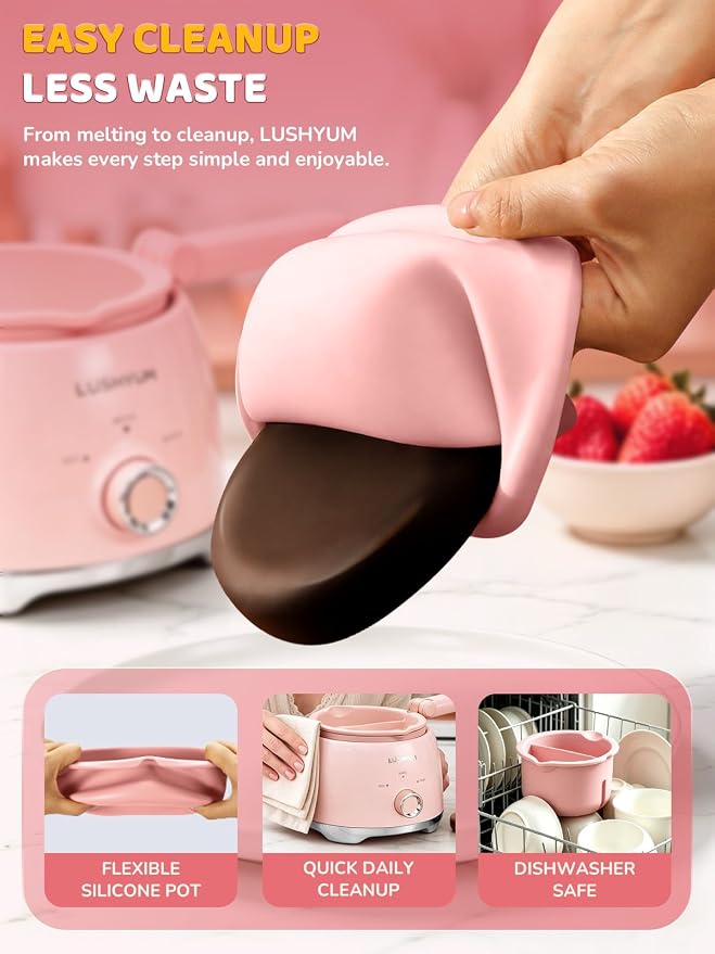 Electric Chocolate Melting Pot with 2 Insert Pots, 4-Cup Chocolate | Even Heating & Fast Melting, BPA-Free Silicone, Easy Clean, Less Waste, Ideal for Chocolate & Candy Melts, Parties & Fondue