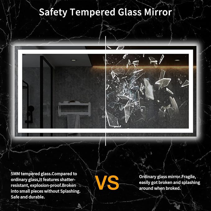 LOAAO 72"X36" LED Bathroom Mirror with Lights, Anti-Fog, Dimmable, Backlit + Front Lit, Lighted Bathroom Vanity Mirror for Wall, Memory Function, Tempered Glass, ETL Listed