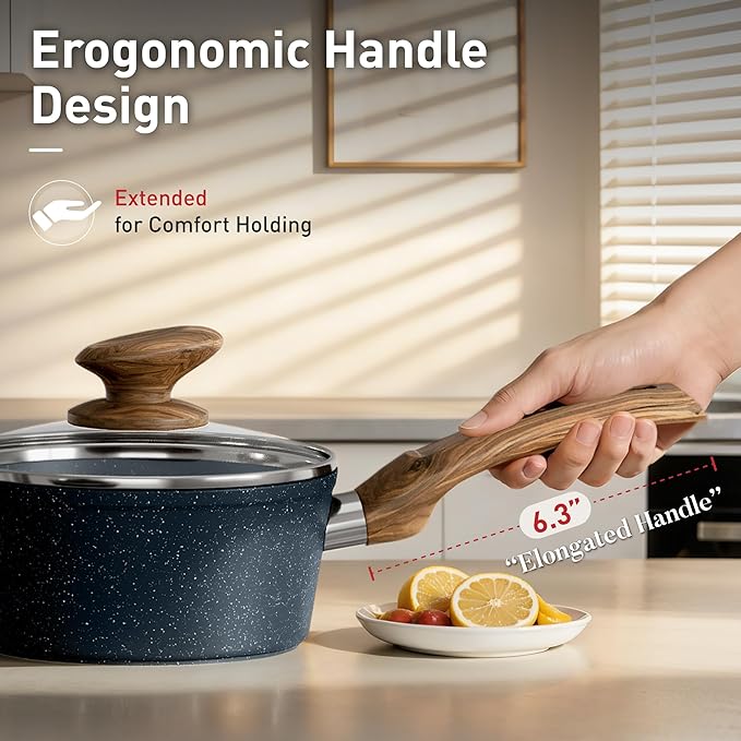 DisDelight Induction Pots and Pans Set Non Stick, Nonstick Granite Kitchen Cookware Sets, Blue Cooking Pans, PFOA & PFOS Free