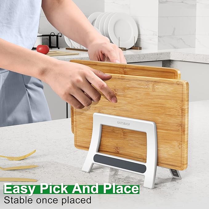 Cutting Board Holder, Cutting Board Rack Chopping Board Holder,Auto Width Adjustable Cutting Board Holder Stand for Countertop Counter Kitchen Cabinet (White)