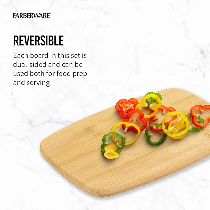 Farberware 4-Piece Bamboo Cutting Board Set - Reversible Boards for Chopping, Slicing, Charcuterie and Meal Prep - Kitchen Essential, Housewarming or Back-to-School Gift