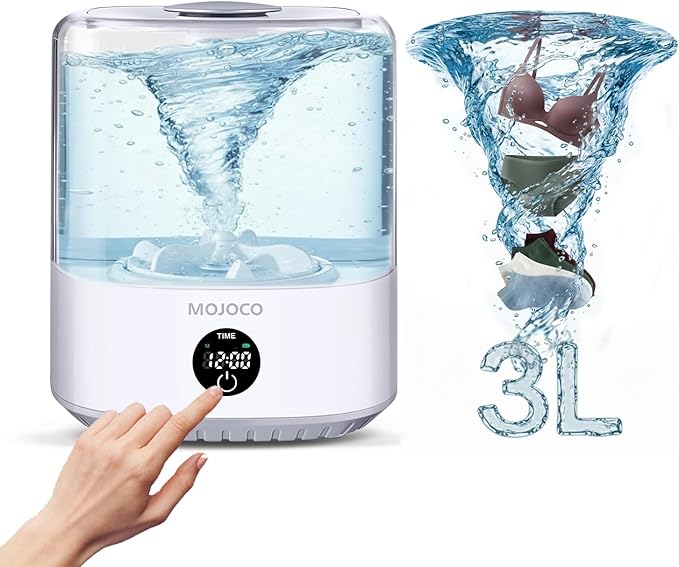 MOJOCO Mini Washing Machine - 3L Small Portable Washing Machine with 3 Wash Modes for Underwear, Socks & Baby Clothes - Rechargeable Countertop Mini Washer for Dorms, Hotels, Travel & Camping