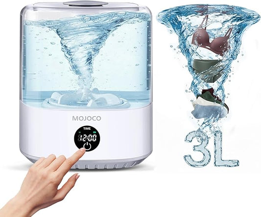 MOJOCO Mini Washing Machine - 3L Small Portable Washing Machine with 3 Wash Modes for Underwear, Socks & Baby Clothes - Rechargeable Countertop Mini Washer for Dorms, Hotels, Travel & Camping