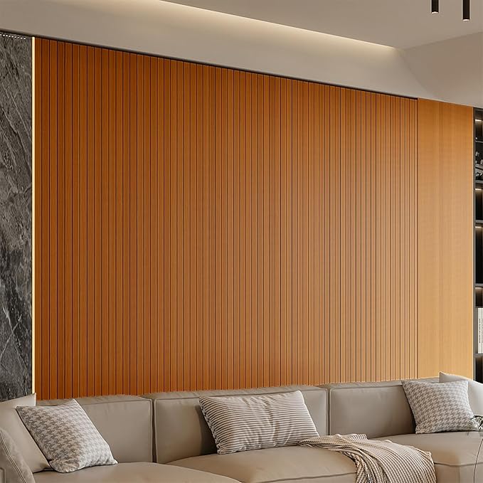 YU LI 3DH Peel and Stick PVC Slat Wall Panel 118"x15.75" Self-Adhesive Thick Faux Walnut Wood Grain Wallpaper Panel 3D Soundproof Wall Panels for Walls & Ceilings