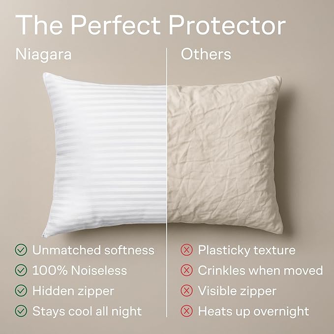 Ultra Soft Pillow Protectors with Zipper Standard Size - Set of 8 Breathable Pillow Covers - 100% Protection Against Stains, Dust & Dirt - Machine Washable (Dark White)