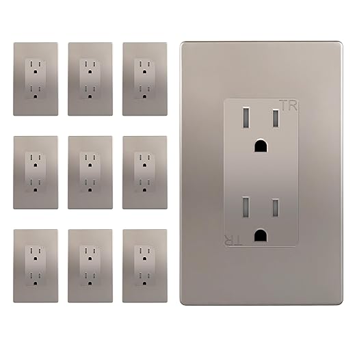 ENERLITES Elite Series Decorator Receptacle Outlet Child Safe Tamper-Resistant, Gloss Finish, Self-Grounding, Residential Grade, 15A 125V Standard Electrical Wall Outlet, UL Listed, Nickel 10 Pack