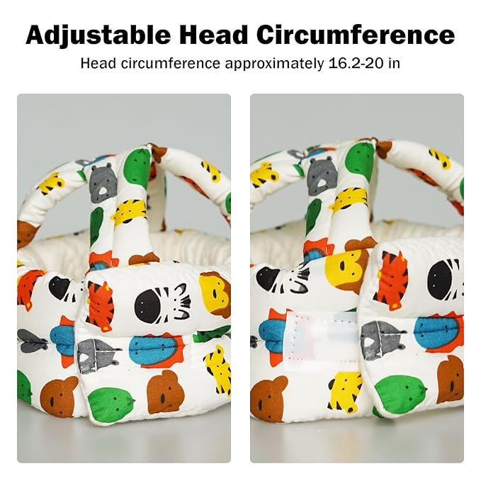 Baby Head Protector Baby Helmet for Crawling Walking, No Bumps Safety Head Adjustable Protective Cap for Walking, Playing (Animals)