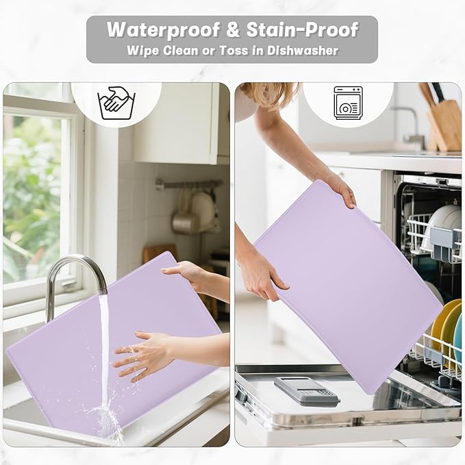 Rnivvi Silicone Coffee Mat, 16" x 24" Waterproof Raised Edge Coffee Bar Mats for Espresso Machine Station Accessories, Heat Resistant Dish Drying Pad for Kitchen Counter, Rubber Bar Decor Pad, Purple