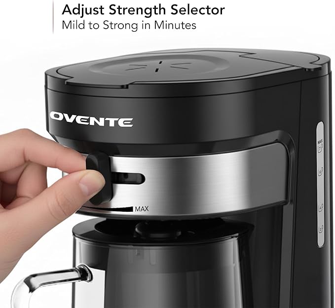 OVENTE Iced Tea Maker and Iced Coffee Maker with 3QT Pitcher, Sliding Brew Strength Selector for Taste Customization and Reusable Filter, Ideal for Lemonade, Latte and Flavored Water, Black CMT215B