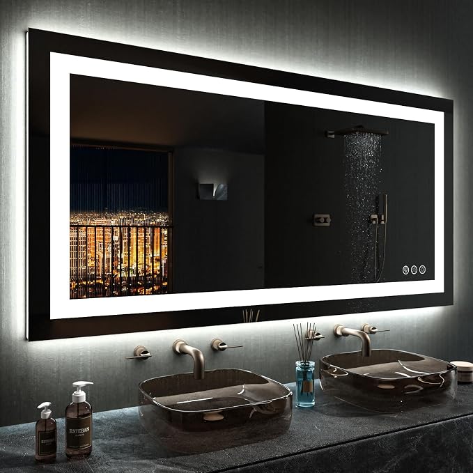 LOAAO 50"X30" LED Bathroom Mirror with Lights, Anti-Fog, Dimmable, RGB Backlit + Front Lighted, Bathroom Vanity Mirror for Wall, Memory Function, Tempered Glass, ETL Listed