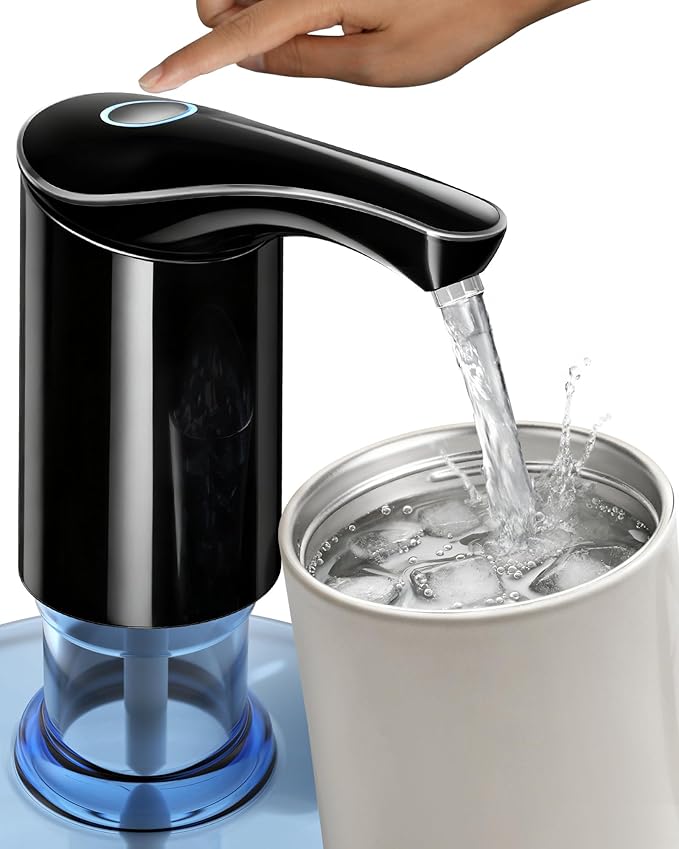 Redsack Rechargeable Water Dispenser Pump for 5 Gallon Bottle, Electric USB-C Large Flow Water Jug Dispenser, Portable Automatic Submersible Bottle Pump Silent Operation for Camping Home (Black)