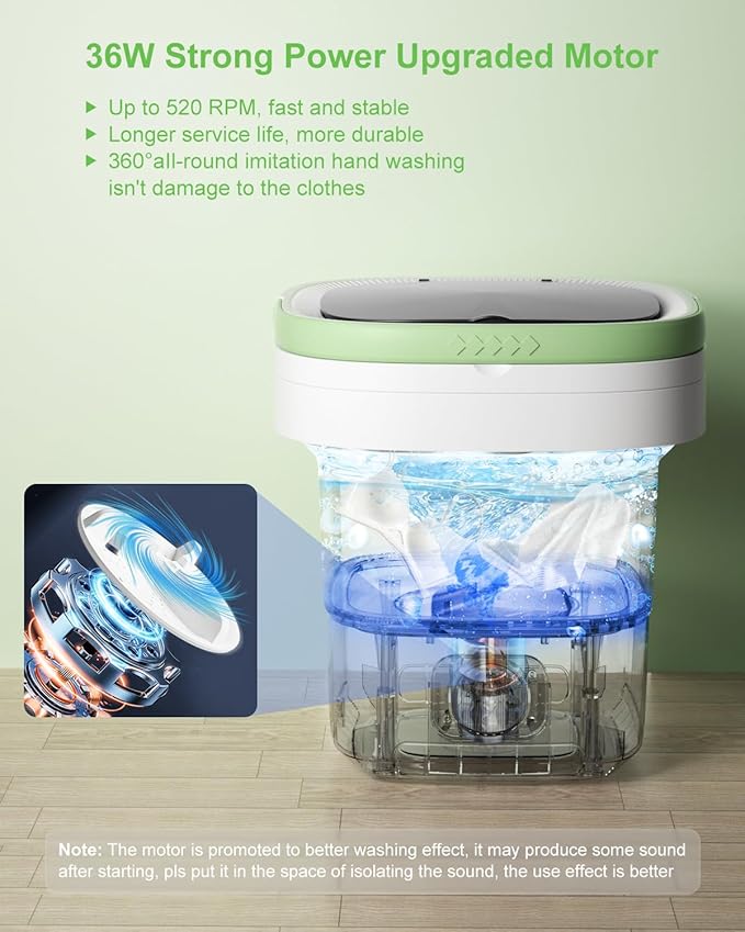 Portable Washing Machine, 16L Mini Foldable Washer with Spin Basket, 3 Cleaning Modes & Deep Cleaning Small Compact Laundry Machine of Small Clothes for Apartments, Dormitories, Home, RV, Travel Green