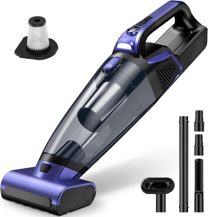 Pet Hair Handheld Vacuum Cordless: 20000PA Rechargeable Car Vacuum Cleaner | High Power Vacuum with Motorized Brush and LED Light, Hand Vacuum Cleaner with Reusable Filter for Car, Home, Office & Pet