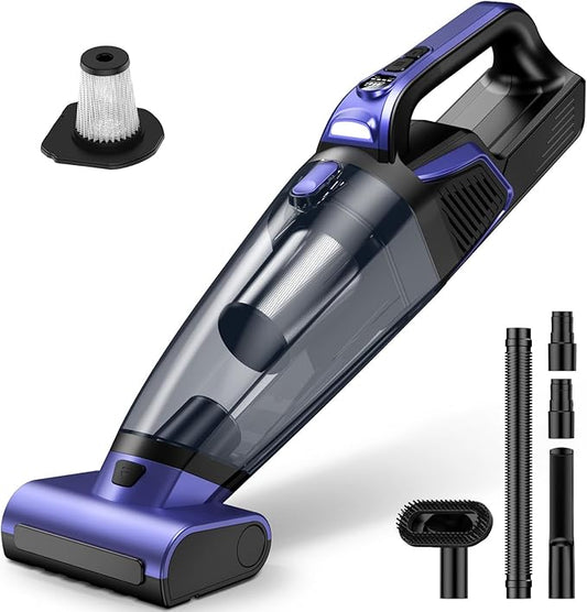 Pet Hair Handheld Vacuum Cordless: 20000PA Rechargeable Car Vacuum Cleaner | High Power Vacuum with Motorized Brush and LED Light, Hand Vacuum Cleaner with Reusable Filter for Car, Home, Office & Pet
